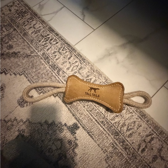 Tall Tails Leather Tug Dog Toy – Durable Rope Handles - Picture 4 of 6